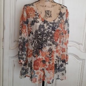 Lucky blouse black rust and creme print.
